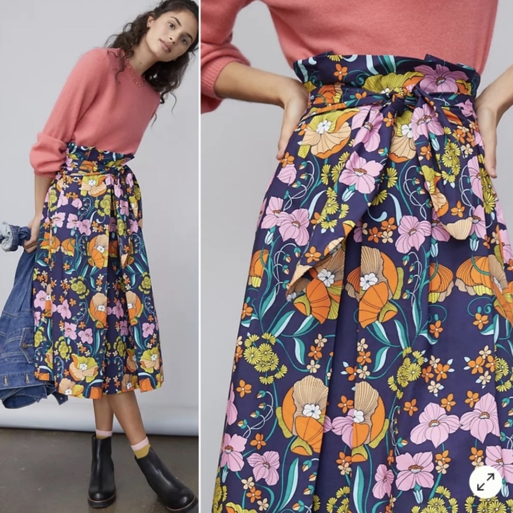 Anthropologie Corey Lynn Calter Kyla Paperbag Midi Skirt Organic Cotton XL NWT